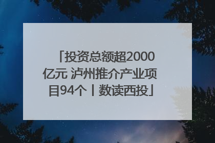 投资总额超2000亿元 泸州推介产业项目94个丨数读西投
